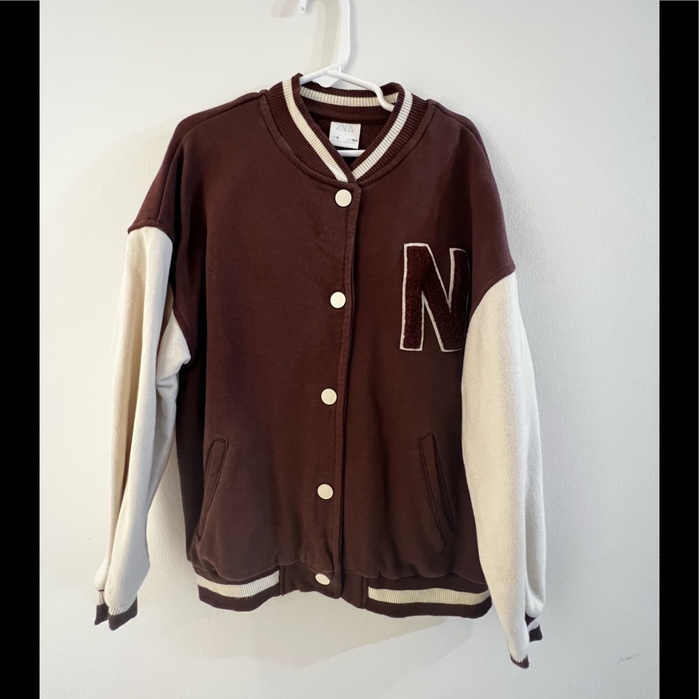 Size 9 Zara brown & beige Varsity Sweater w/ N